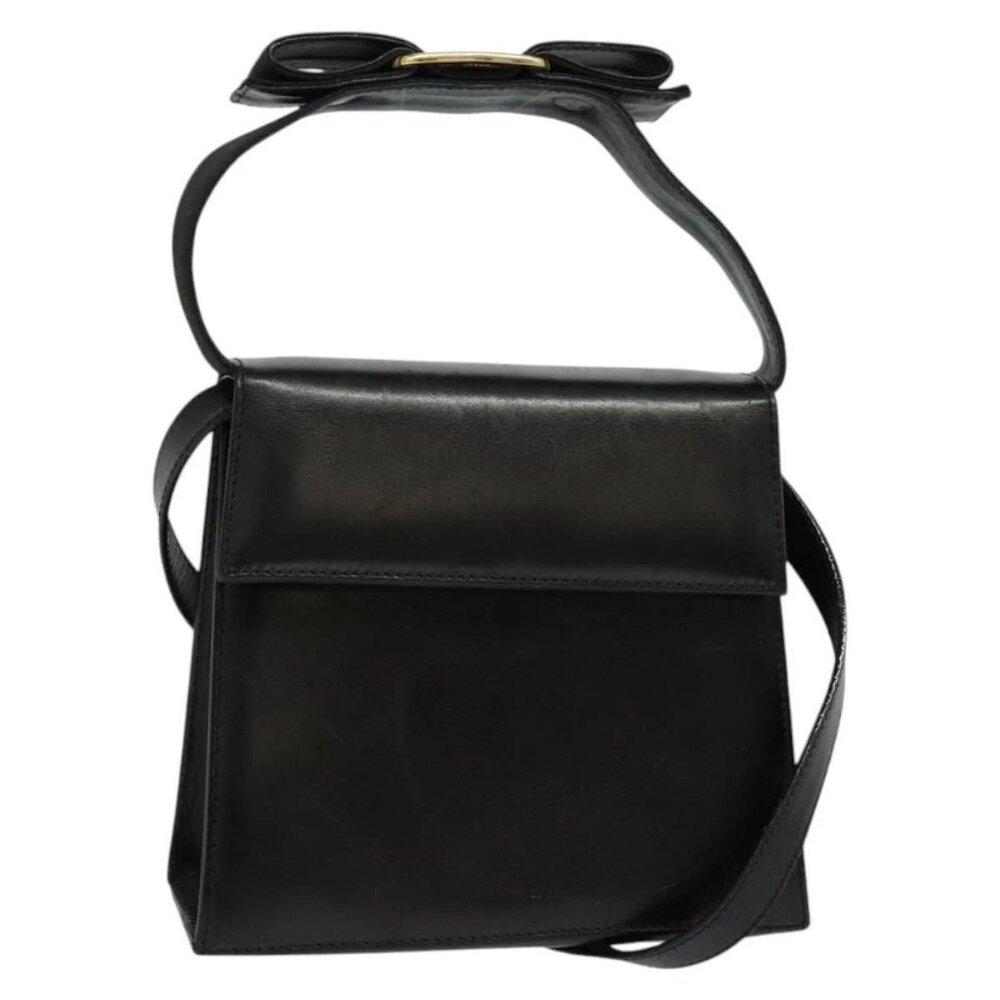 Salvatore Ferragamo Gancini Shoulder Bag Leather Black Gold Auth bs29246